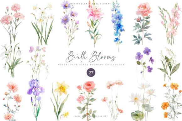 Download Watercolor Birth Flowers Collection - Collection Collection