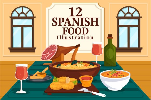 Download 12 Spanish Food Cuisine Illustration - Illustration Collection