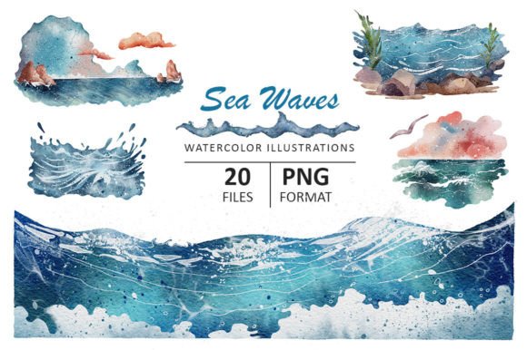 Download Sea Waves Watercolor Illustrations - Illustration Collection