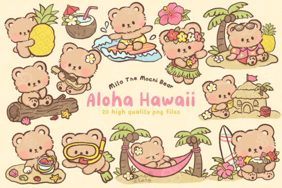 Download Kawaii Aloha Hawaii Bear Clipart - Hawaii Collection