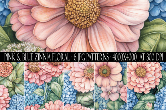 Download Pink and Blue Zinnia Flower Patterns - Flower patterns Collection