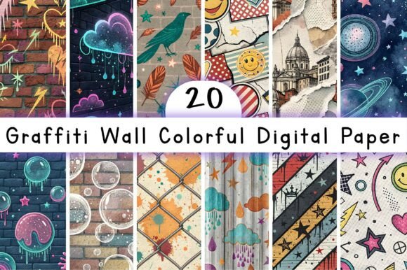 Download Graffiti Wall Colorful Digital Paper - Premium Resources