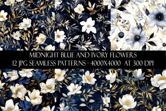 Download Midnight Blue and Ivory Flower Patterns - Premium Resources
