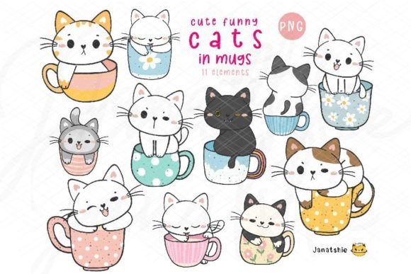 Download Cute Funny Cat in Ceramic Cup Cliparts - Ceramic Collection