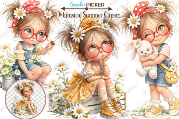 Download Whimsical Summer Daisy Girl Clipart - Daisy Collection