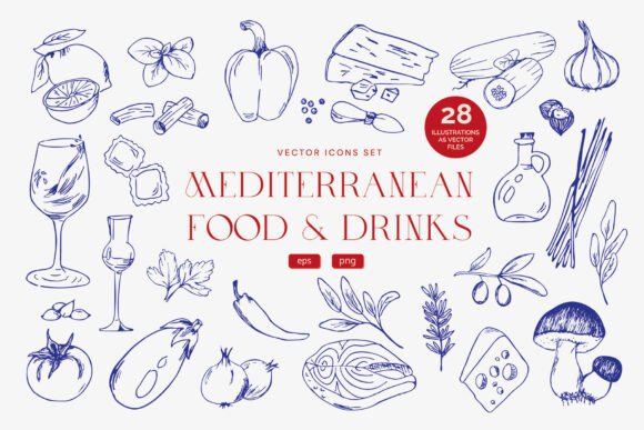 Download Mediterranean Food &amp; Drink Illustrations - Illustration Collection