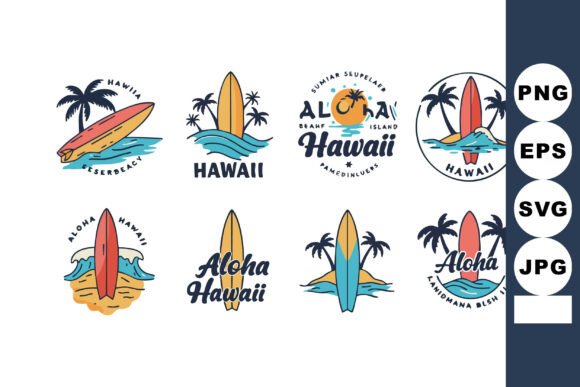 Download Hawaii Surfboard and Palm Tree Vector Ic - Hawaii Collection