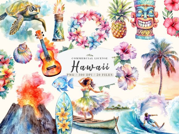 Download Hawaii Watercolor Tiki Art, Luau Clipart - Hawaii Collection